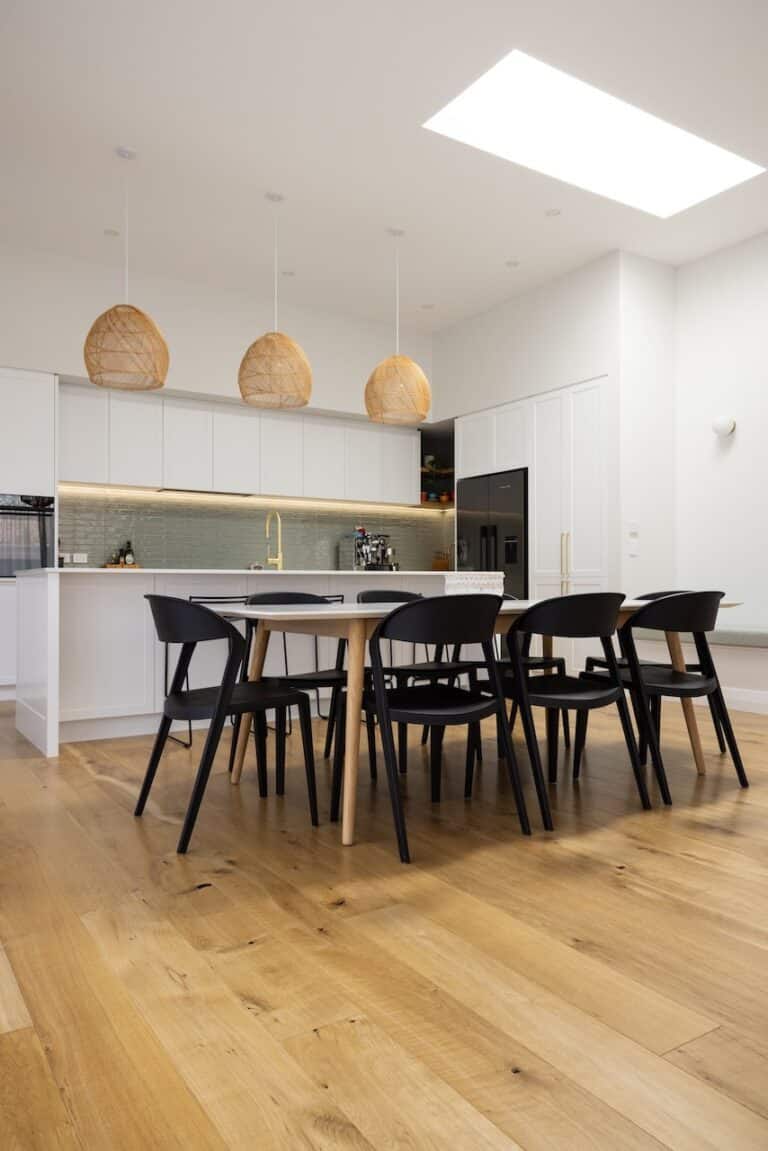 European oak timber flooring from the Distilled Collection in open plan Point Chevalier interior