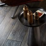 Renaissance N7 oak flooring, featuring XVIII century style heavy brushing and artisanal reactive stain finish, suitable for elegant interior designs.
