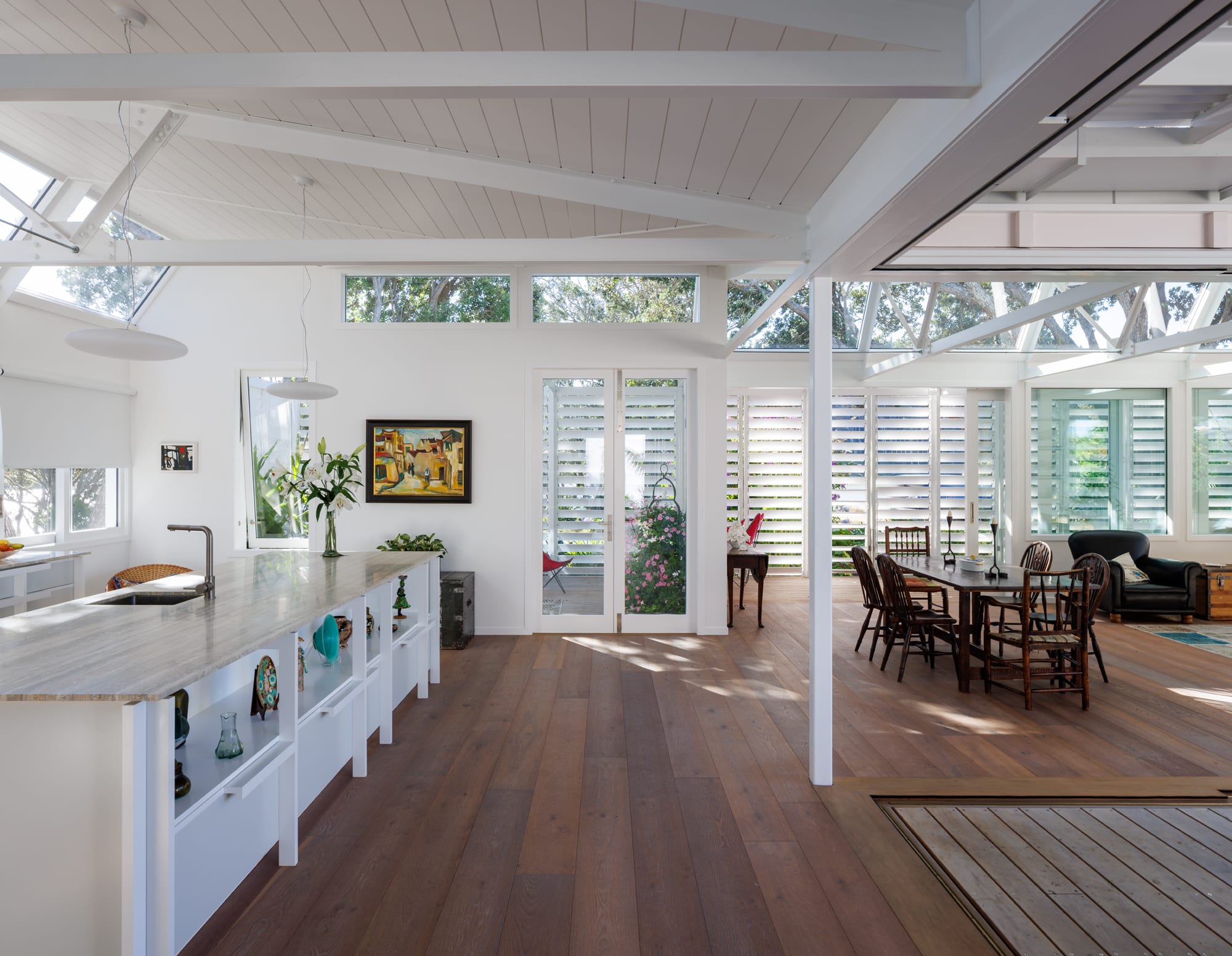 Flamingo smoked oak timber floor running through the Crinkle Cut House living space