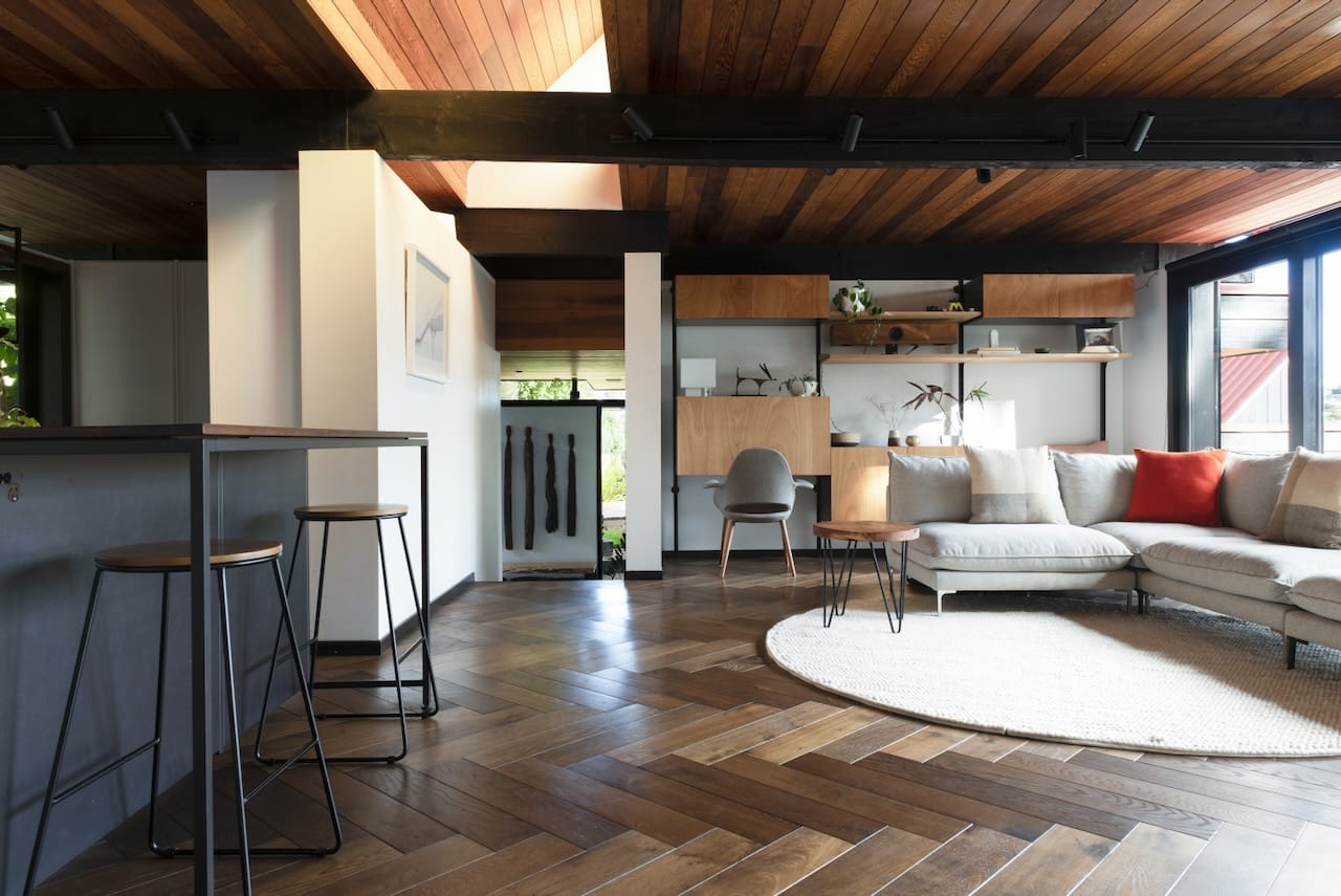 Herringbone Timber Flooring - Dark Brown - kitchen area - oiled floor