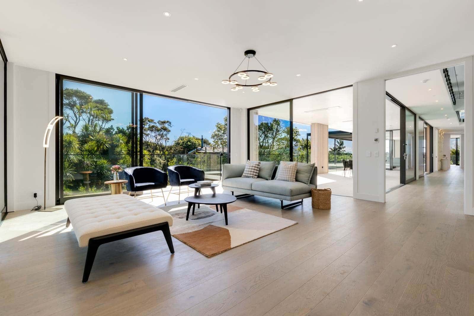 open plan spacious kitchen lifted by oak wood floors