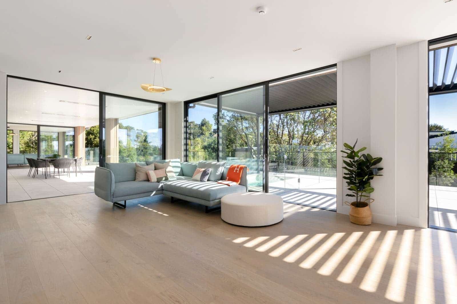 Spacious Open Plan Kitchen with European wood flooring