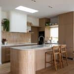 Bordeaux European oak timber flooring in Auckland kitchen with island and joinery