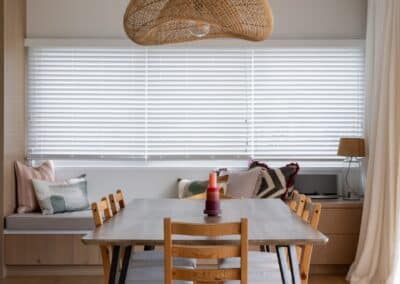 Bordeaux European oak timber flooring in Auckland dining area with built-in seating