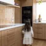 Bordeaux European oak timber flooring in Auckland kitchen with child