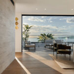 Westwood engineered oak flooring leading from entry hallway through to view, Westmere Auckland.
