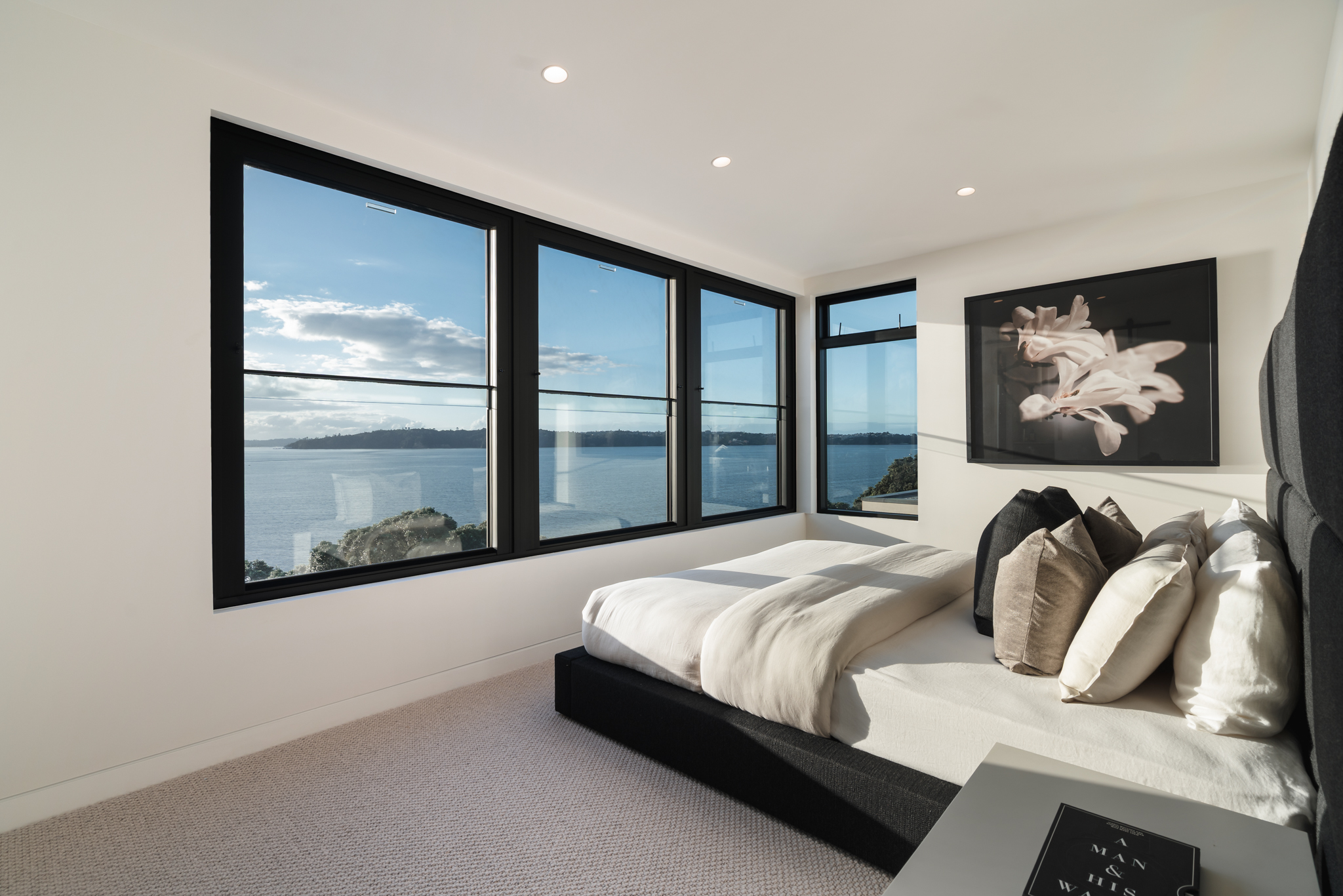 Westwood engineered European oak flooring in master bedroom suite, Westmere Auckland.