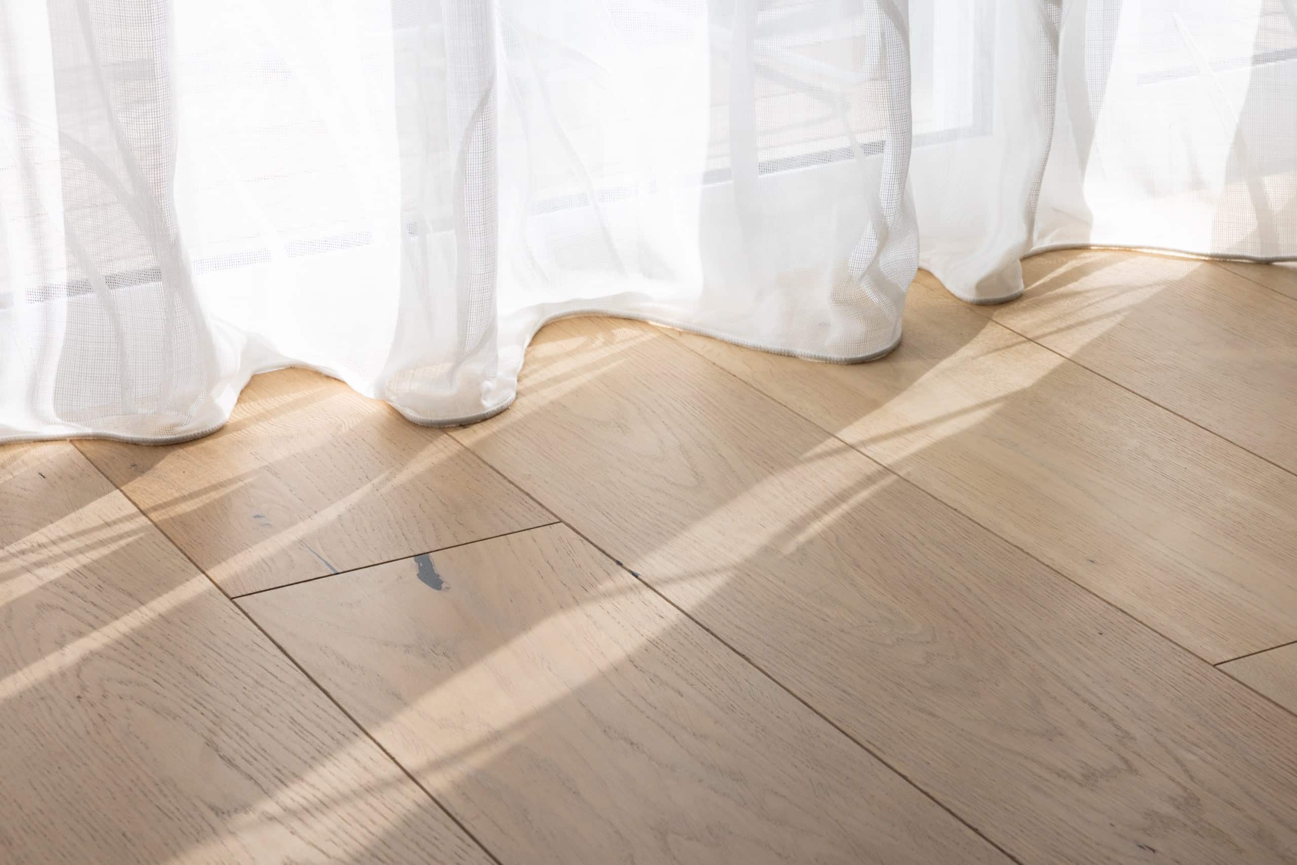 Sunlight across an engineered European oak floor in an Auckland home