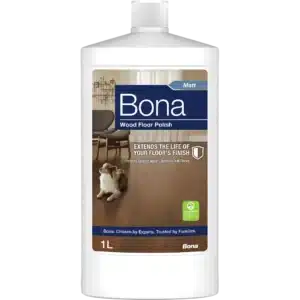 Bona Polish Matt 1 litre bottle, a matt maintenance polish for lacquered and sealed timber floors
